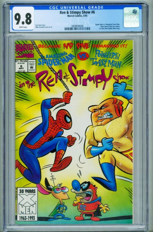 Ren and Stimpy Show #6, CGC 9.8 graded comic book, Universal Blue label — front cover in its holder