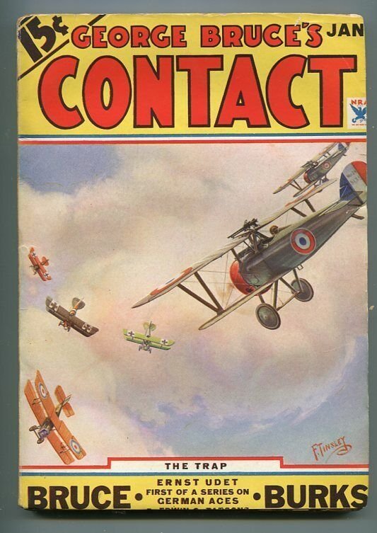 George Bruce's Contact 01/1934-WWI Aviation-Bi-Plane-Frank Tinsley COVER-vf-, raw, ungraded comic book — front cover