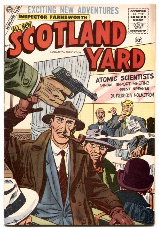 Scotland Yard #4 (Charlton Comics, 1956), raw comic book in FN condition — front cover