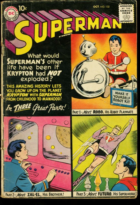 Superman #132 (DC Comics, 1959), raw comic book in VG condition — front cover