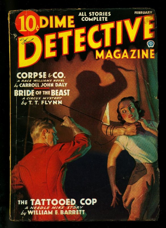 Pulp: Dime Detective Pulp February 1936- Race Williams- Tattooed Cop- VG+ (1936), raw comic book in VG+ condition — front cover