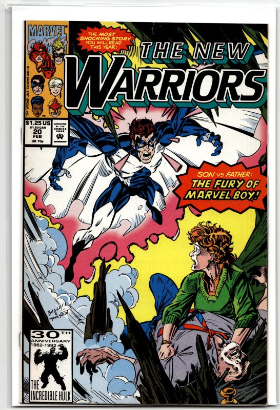The New Warriors #20 (Marvel Comics, 1992), raw, ungraded comic book — front cover