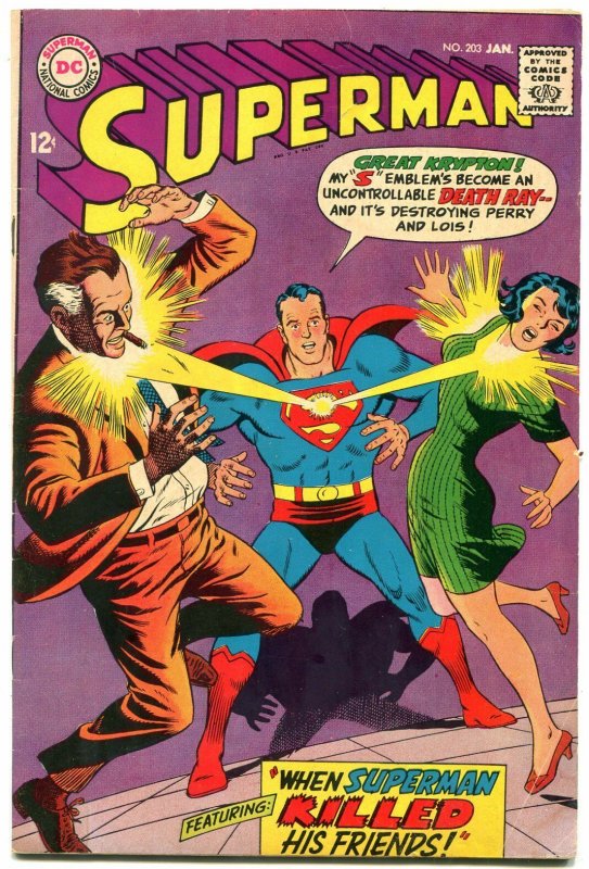 Superman #203 (DC Comics, 1968), raw comic book in FN condition — front cover