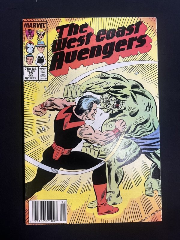 West Coast Avengers #25 (Marvel Comics), raw comic book in VF+ condition — front cover