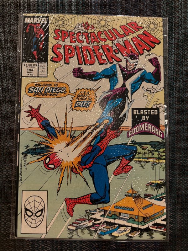 The Spectacular Spider-Man #144 (Marvel Comics, 1988), raw, ungraded comic book — front cover