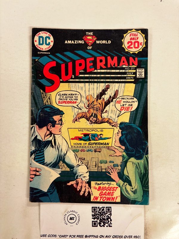 Superman #277 (DC Comics, 1974), raw comic book in VG condition — front cover