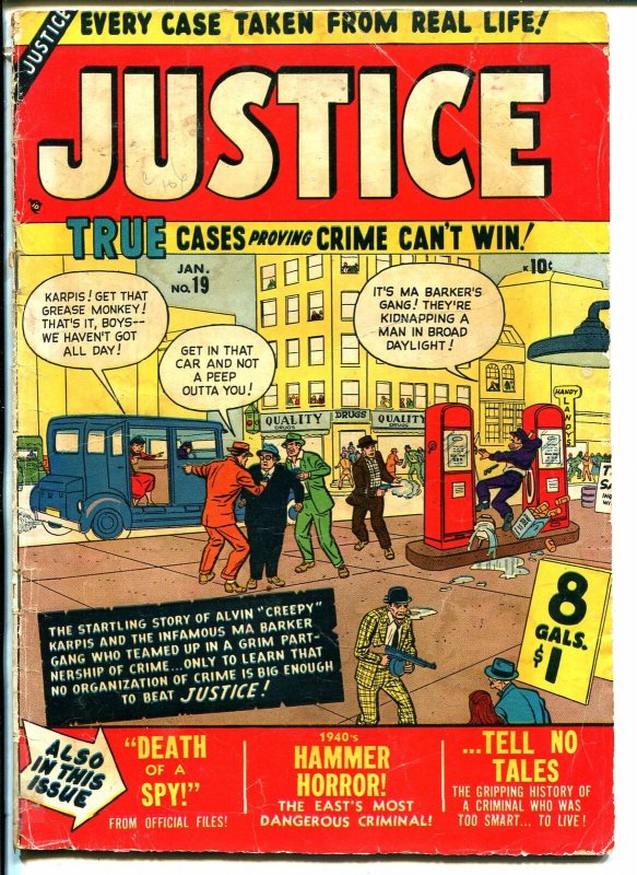 Justice #19 (1951), raw comic book in VG condition — front cover