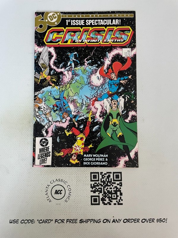 Crisis on Infinite Earths #1 (DC Comics, 1985), raw comic book in NM condition — front cover