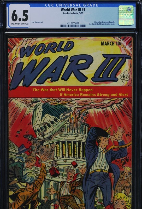 World War III #1, CGC 6.5 graded comic book, Universal Blue label — front cover in its holder