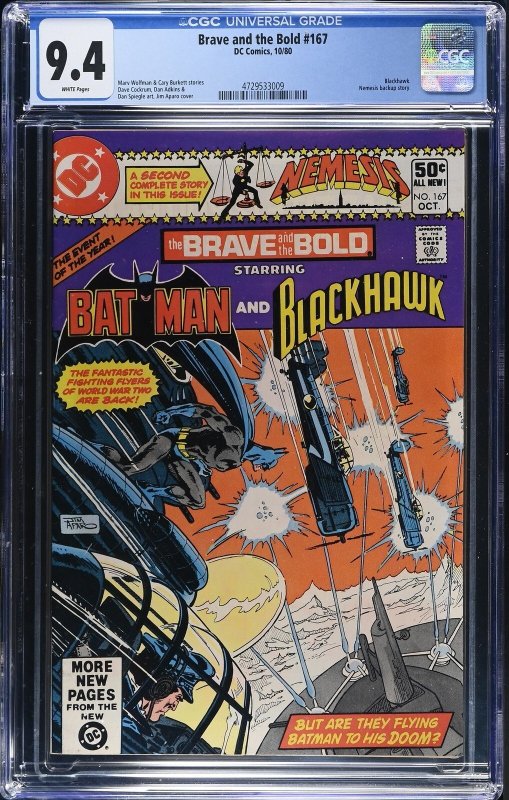 Brave and the Bold #167 (DC Comics, 1980), CGC 9.4 graded comic book, Universal Blue label — front cover in its holder