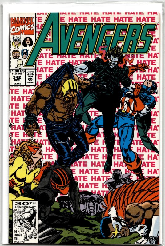 The Avengers #342 (Marvel Comics, 1991), raw, ungraded comic book — front cover