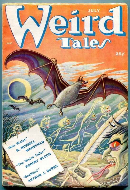 Pulp: Weird Tales Pulp July 1950-Mat Fox Vampire Bat Cover- Weird Tailor- FN- (1950), raw comic book in FN- condition — front cover
