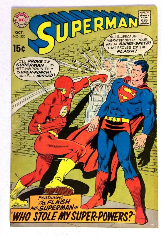 Superman #220 (DC Comics, 1969), raw comic book in VG+ condition — front cover