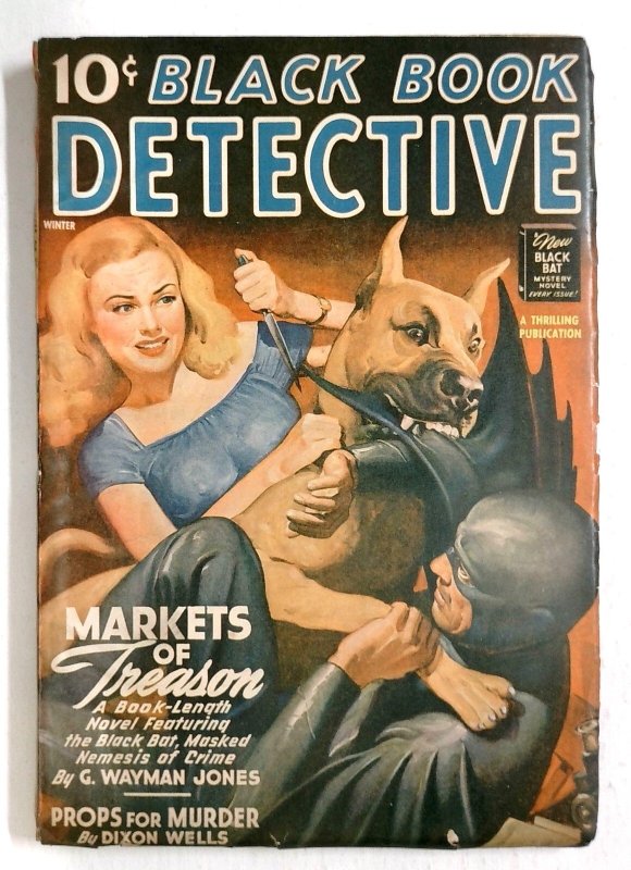 Black Book Detective - 1944 - Winter- Black Bat in Costume Fights Mad Dog Cover (1944), raw, ungraded comic book — front cover