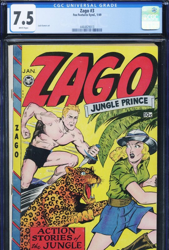 Zago #3, CGC 7.5 graded comic book, Universal Blue label — front cover in its holder