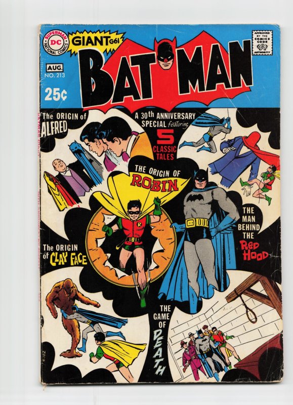 Batman #213 (DC Comics, 1969), raw, ungraded comic book — front cover