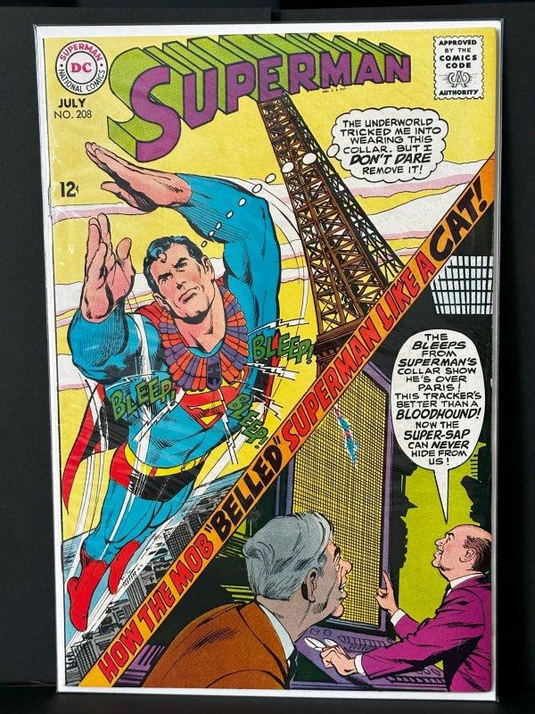 Superman #208 (DC Comics, 1968), raw, ungraded comic book — front cover