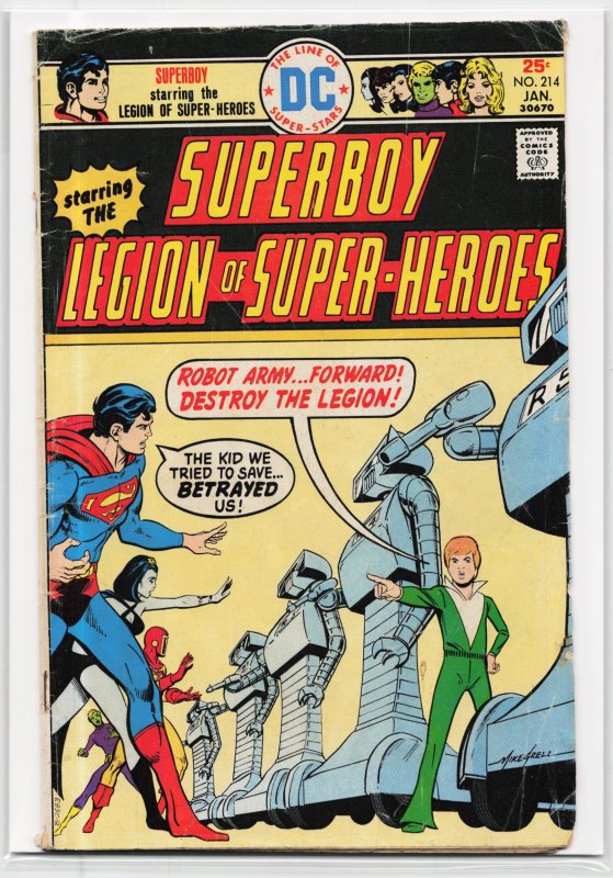 Superboy #214 (DC Comics, 1976), raw, ungraded comic book — front cover