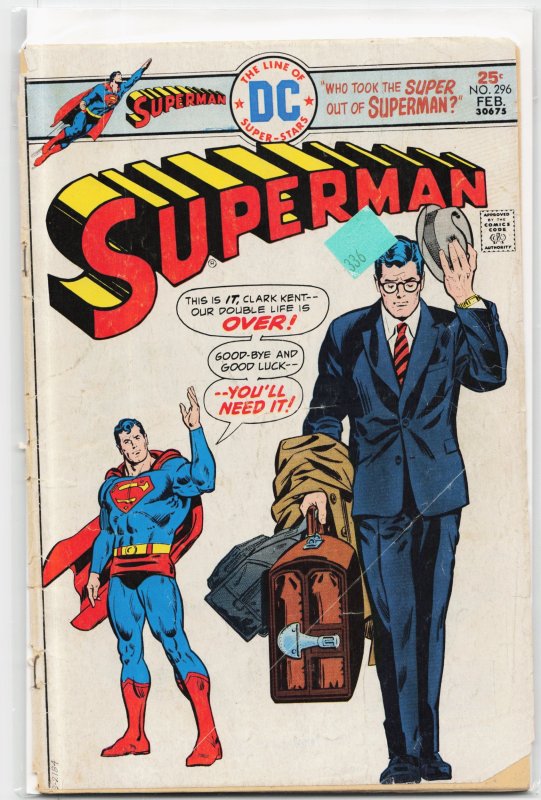 Superman #296 (DC Comics, 1976), raw, ungraded comic book — front cover