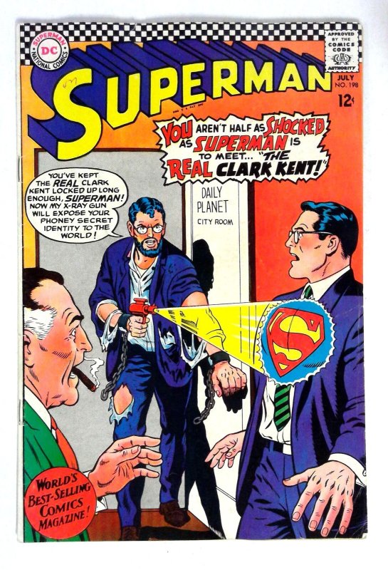 Superman #198 (DC Comics, 1967), raw comic book in VG condition — front cover