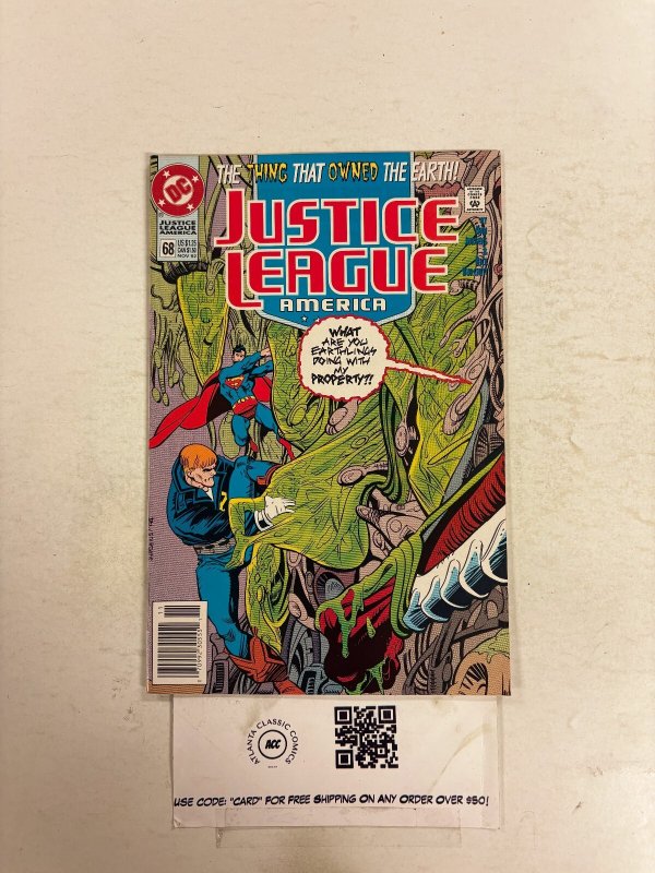 Justice League America #68 (DC Comics), raw comic book in NM condition — front cover