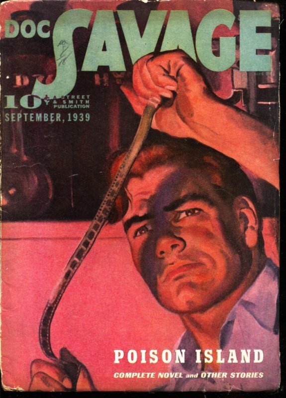 Doc Savage 9/1939-"Poison Island"-"Golden Death" Featuring Bill Barnes-"Shy Skip, raw, ungraded comic book — front cover