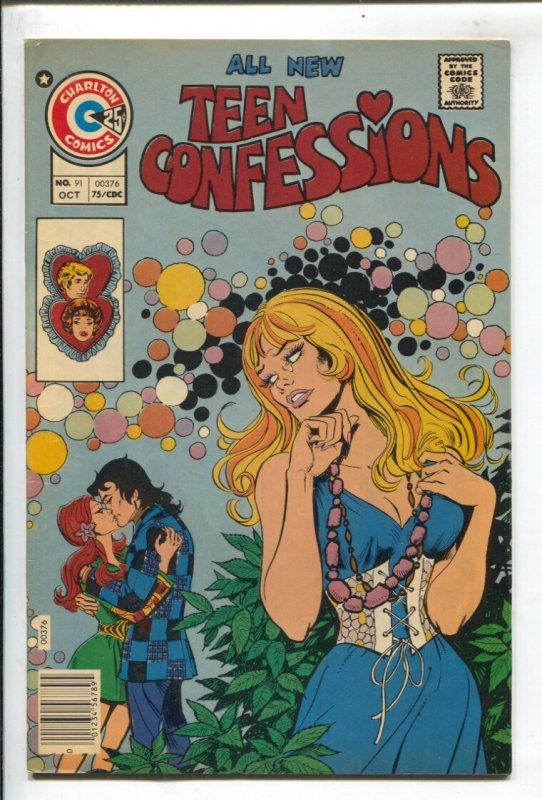 Teen Confessions #91 (Charlton Comics, 1975), raw comic book in VF condition — front cover
