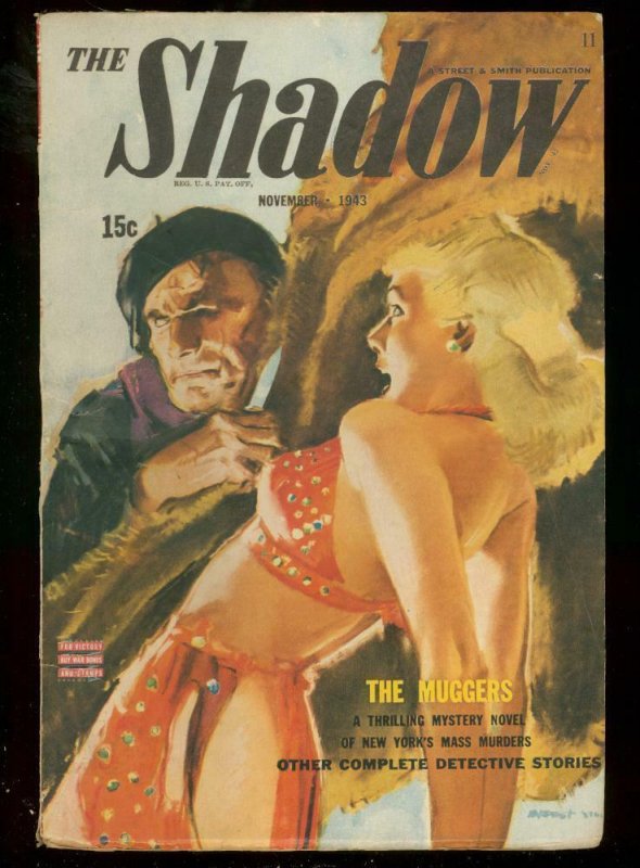 Shadow November 1943- the Muggers Good Girl Art Cover FN (1943), raw comic book in FN condition — front cover