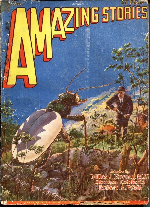 Amazing Stories 6/1929-Gernsback-early Sci-fi Pulp-Frank R Paul, raw, ungraded comic book — front cover