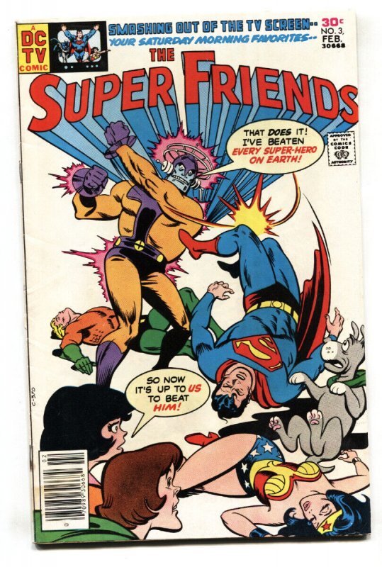 Super Friends #3 (DC Comics, 1977), raw, ungraded comic book — front cover