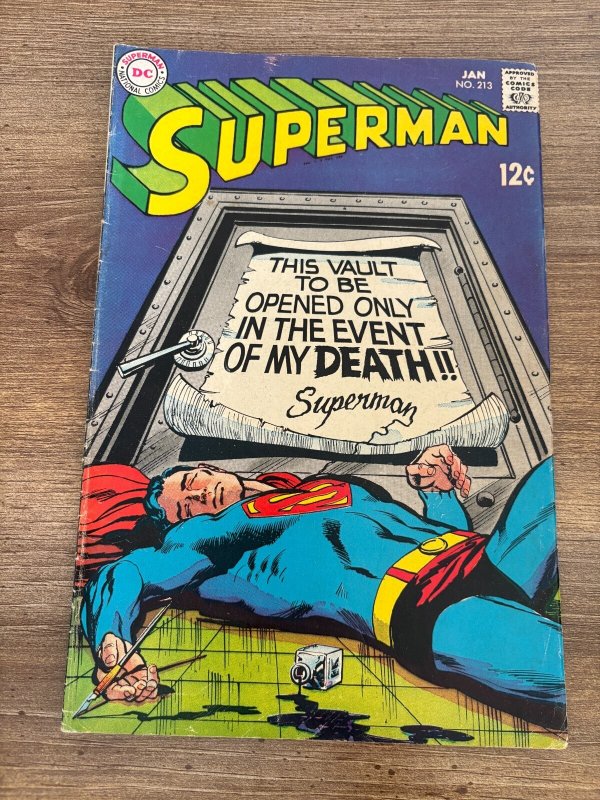 Superman #213 (DC Comics), raw comic book in VG condition — front cover