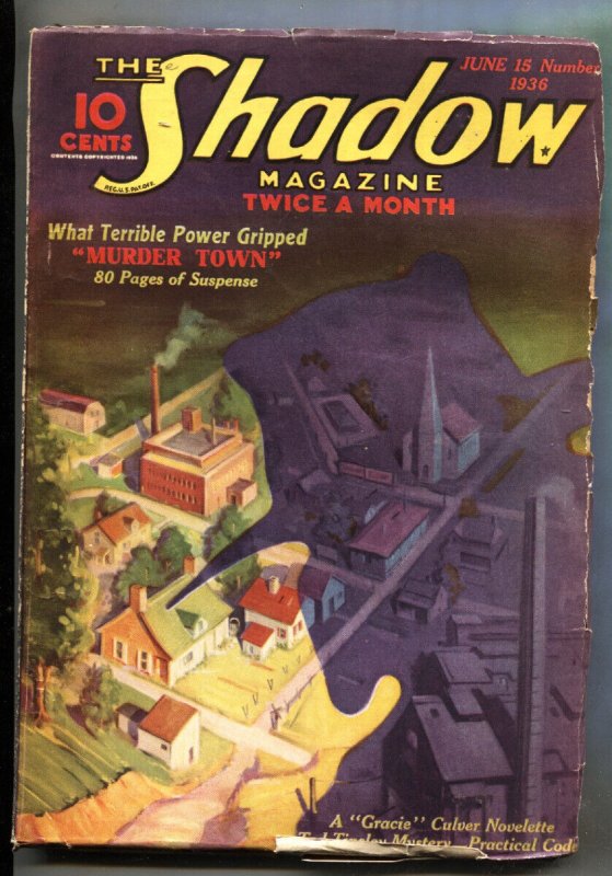 Shadow 1936 June 15-Street AND Smith Pulp MAGAZINE-Murder Town (Street & Smith, 1936), raw, ungraded comic book — front cover