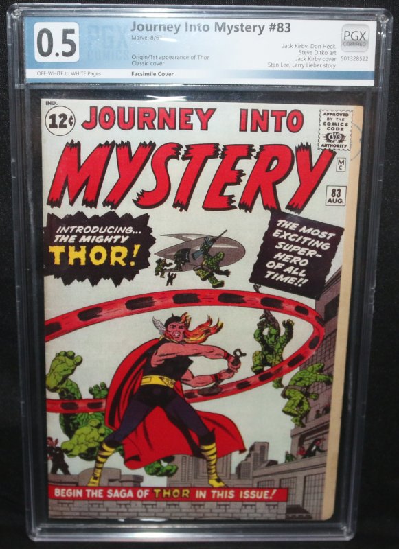 Journey into Mystery #83 (Marvel Comics, 1962), PGX 0.5 graded comic book, Universal Blue label — front cover in its holder
