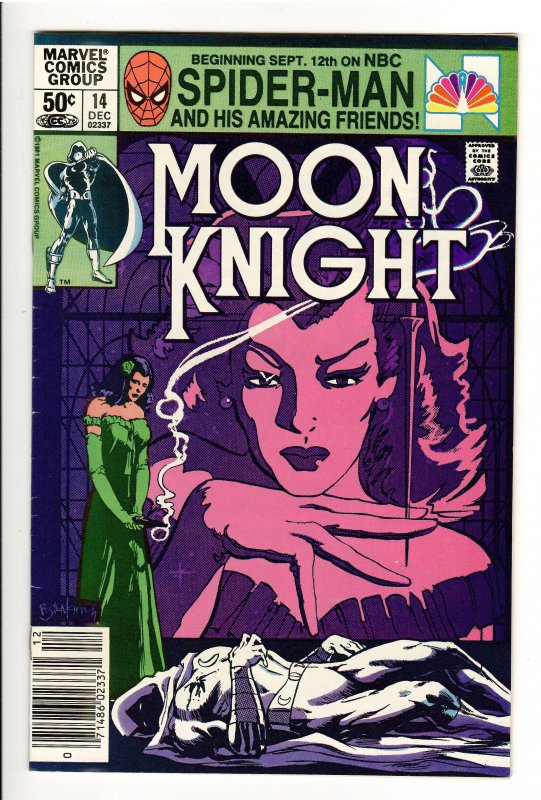 Moon Knight #14 (Marvel Comics), raw comic book in NM 9.0 condition — front cover