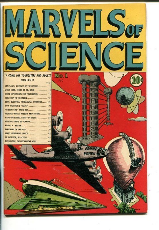 Marvels of Science #1 (Charlton Comics, 1946), raw comic book in VF/NM condition — front cover
