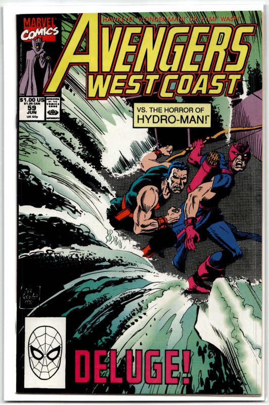 Avengers West Coast #59 (Marvel Comics, 1990), raw, ungraded comic book — front cover