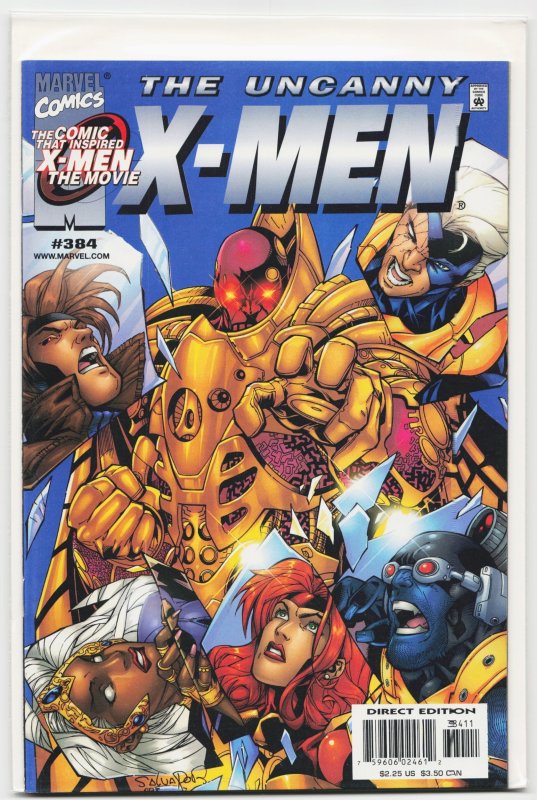 The Uncanny X-Men #384 (Marvel Comics, 2000), raw, ungraded comic book — front cover