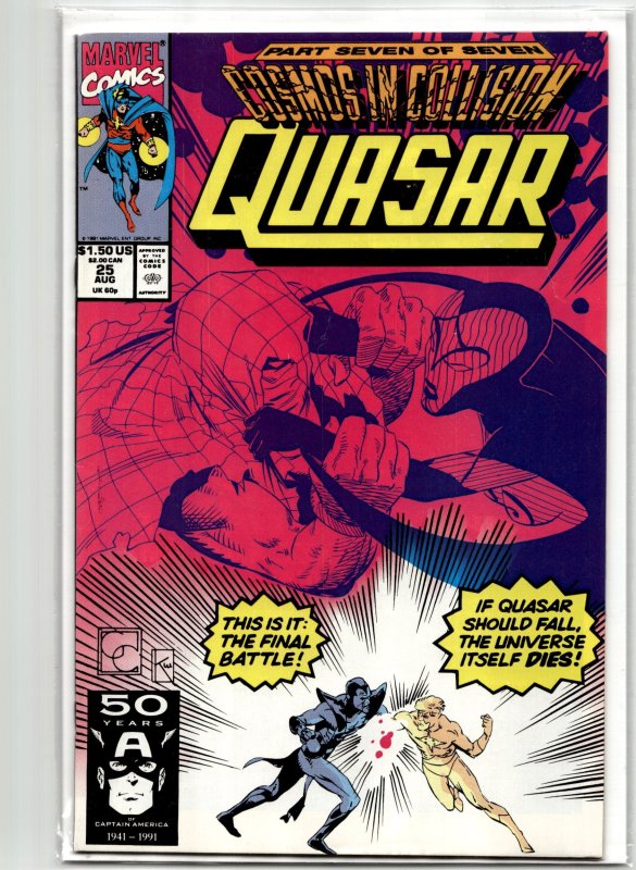 Quasar #25 (Marvel Comics, 1991), raw, ungraded comic book — front cover