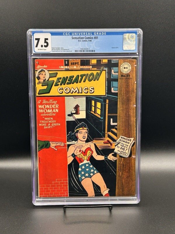 Sensation Comics #81 (DC Comics, 1948), CGC 7.5 graded comic book, Universal Blue label — front cover in its holder
