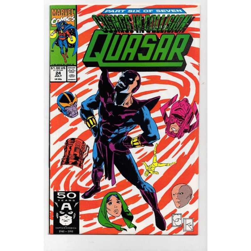 Quasar #24 (Marvel Comics, 1991), raw comic book in VF/NM 9.0 condition — front cover