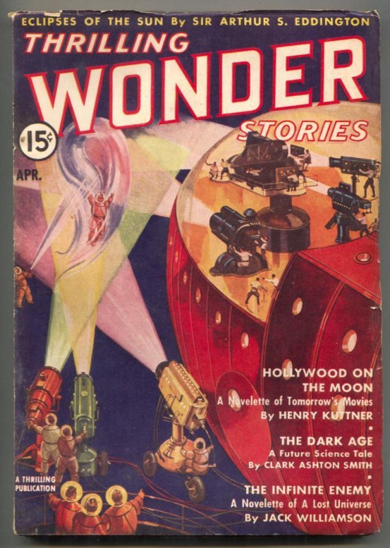 Pulp: Thrilling Wonder Stories April 1938- Hollywood on the Moon (1938), raw, ungraded comic book — front cover