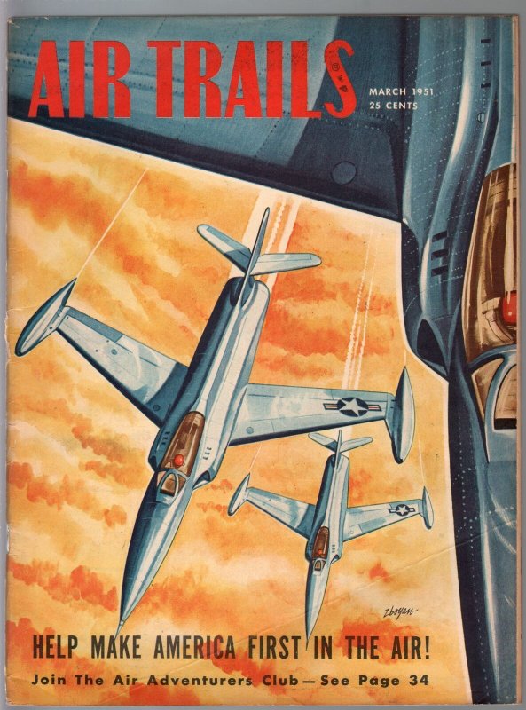 Pulp: Air Trails 3/1951-aviation News-pix-Zboyan Cover-Spitzy Model-VG, raw comic book in VG condition — front cover