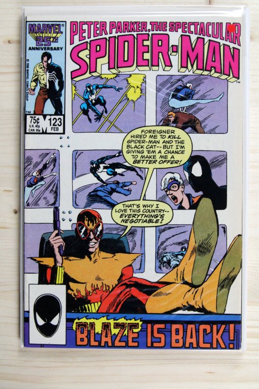 Peter Parker, the Spectacular Spider-Man #123 (Marvel Comics, 1987), raw comic book in VF 8.0 condition — front cover