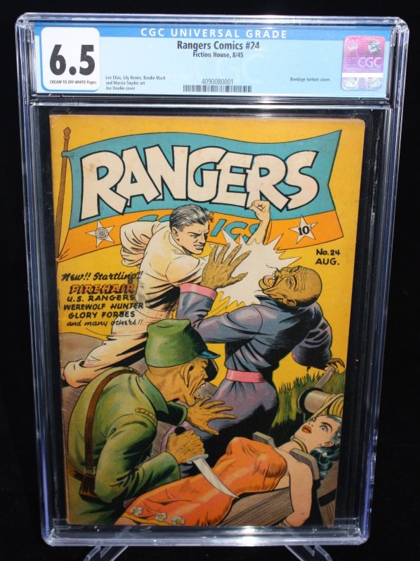 Ranger Comics #24 (1945), CGC 6.5 graded comic book, Universal Blue label — front cover in its holder