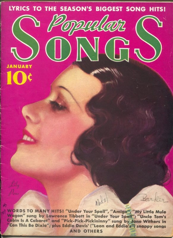 MAG: Popular Songs 1/1937-Dell-Lily Pons-Nelson Eddy-Billy Rose-song Lyrics-G (Dell, 1937), raw, ungraded comic book — front cover