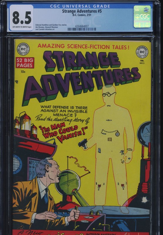 Strange Adventures #5 (DC Comics, 1951), CGC 8.5 graded comic book, Universal Blue label — front cover in its holder