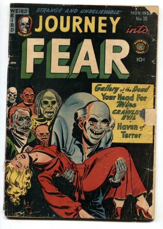 Journey into Fear #10-1952-horror-spicy-weird Menace-decapitation-esoteric G, raw, ungraded comic book — front cover