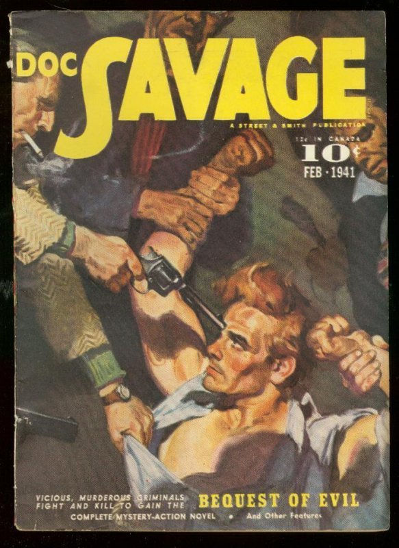 Pulp: Doc Savage Feb 1941-Bequest of Evil-Wild Cover-Pulp Vf- (1941), raw comic book in VF- condition — front cover