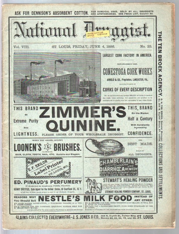 MAG: National Druggist 6/4/1886-cocaine Ads-diarrhea Remedy-historic-rare-VG, raw comic book in VG condition — front cover
