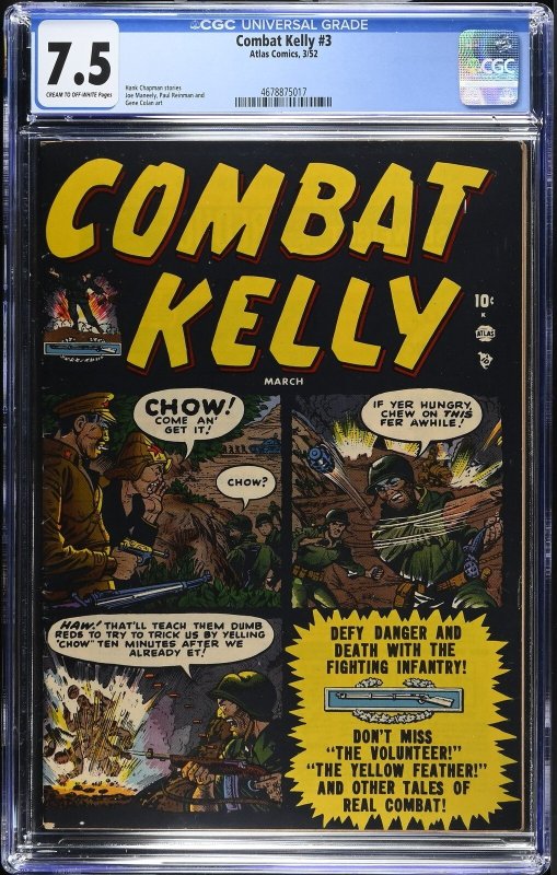 Combat Kelly #3 (1952), CGC 7.5 graded comic book, Universal Blue label — front cover in its holder